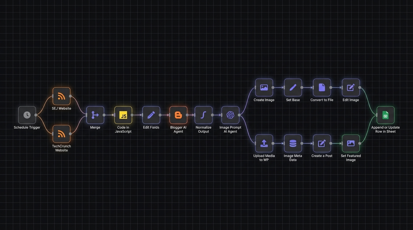 Production n8n content stack workflow screenshot